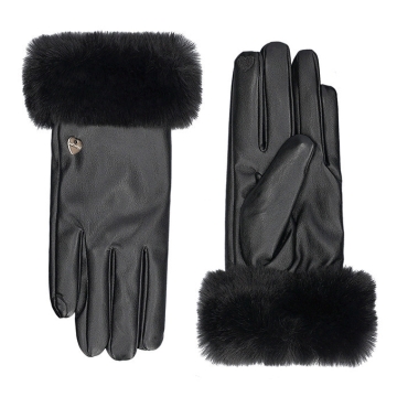Ladies' synthetic leather gloves with fluffy cuff HatYou GL1585, Black