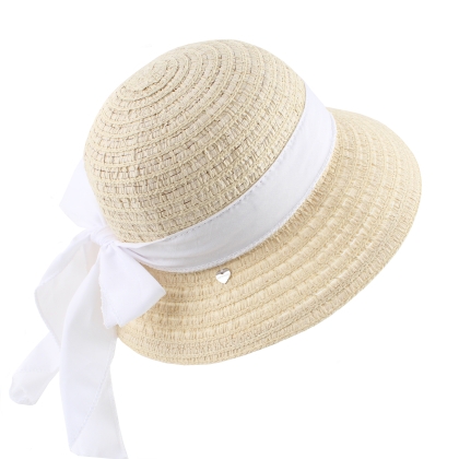 Ladies' Summer Hat with Medium Brim and Decorative Ribbon | Natural/White