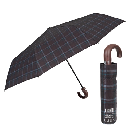 Men's automatic Open-Close umbrella Perletti Technology 21792, Brown-Green