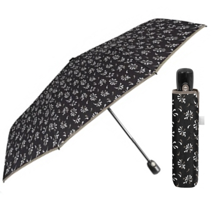 Ladies' Foldable Automatic Open-Close Umbrella Perletti Time 26424, Black with Grey Trim