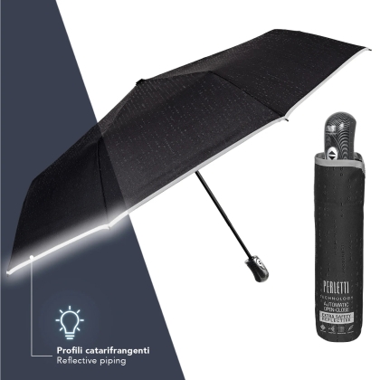 Мъжки автоматичен Open-Close чадър Perletti Technology 21825, Черен/Binary code