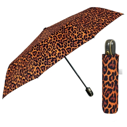 Ladies' Foldable Automatic Open-Close Umbrella Perletti Time 26444, Orange/Leopard