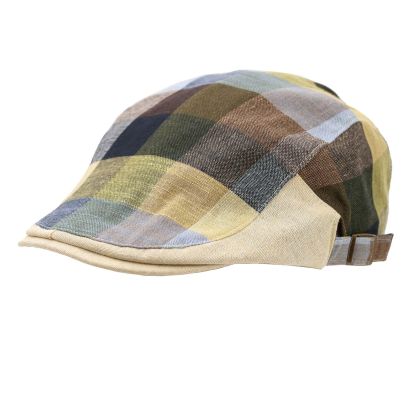 Men's Linen Checked Flat Cap Fratelli Mazzanti | Blue-Green Check