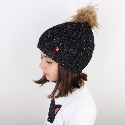 Детска плетена шапка JS1051, 6-8 г., Черен
