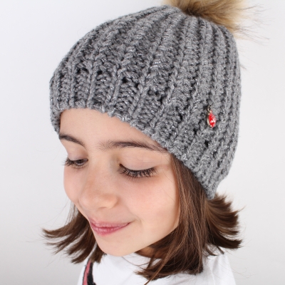Детска плетена шапка JS1051, 6-8 г., Сив