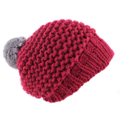 Дамски комплект плетен кръгъл шал и шапка Raffaello Bettini RB SC 014/2622E&011/1320, Червен