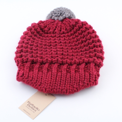 Дамски комплект плетен кръгъл шал и шапка Raffaello Bettini RB SC 014/2622E&011/1320, Червен