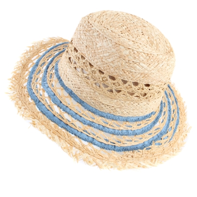 Pălărie cu boruri largi pentru femei Raffaello Bettini RB 22/21226, Natural/albastru