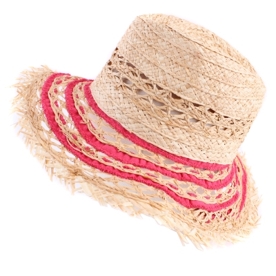 Pălărie cu boruri largi pentru femei Raffaello Bettini RB 22/21226, Natural/ciclamen