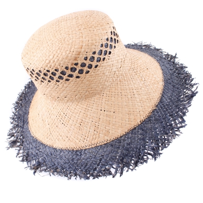Pălărie de vară cu boruri largi Raffaello Bettini RB 22/21234B, Natural/Albastru