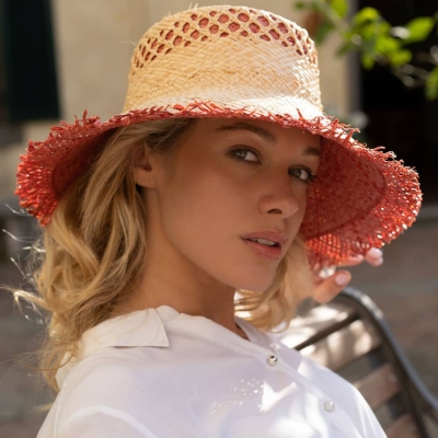 Pălărie de vară cu boruri largi Raffaello Bettini RB 22/21234B, Natural/Albastru