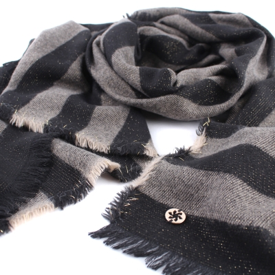 Дамски зимен шал Granadilla JG5349, 70x200 см, Черен/Златист