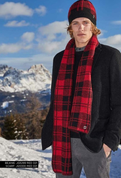 Комплект мъжки шал и шапка  Granadilla  JG5299/JG5300, Червен/Черен