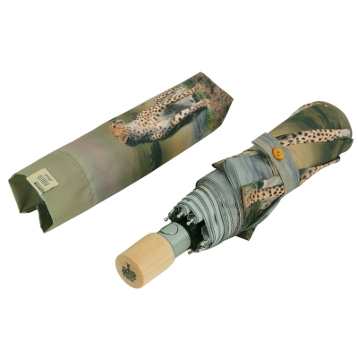 Дамски автоматичен чадър Perletti Green 19133, Савана Бежов/Зелен