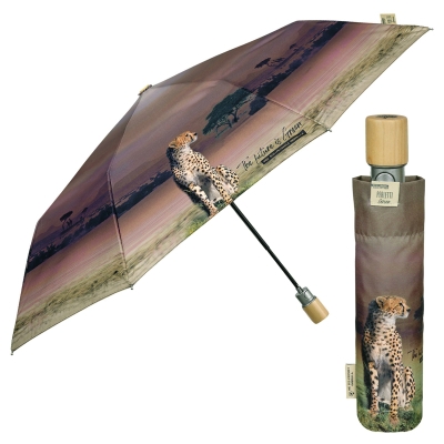 Дамски автоматичен чадър Perletti Green 19133, Савана Бежов/Лилав