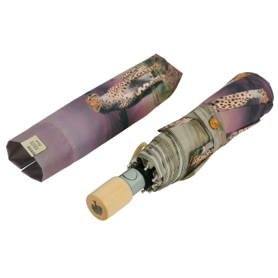 Дамски автоматичен чадър Perletti Green 19133, Савана Бежов/Лилав