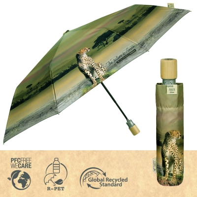 Дамски автоматичен чадър Perletti Green 19133, Савана Бежов/Зелен