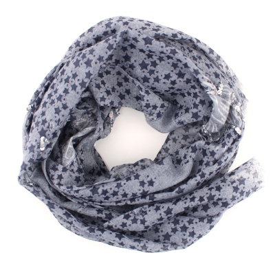 Детски памучен шал HatYou SE0753, 52х110 см, Деним/Пайети