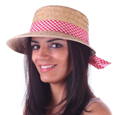 Ladies' Straw Hat HatYou CEP042, Red Check