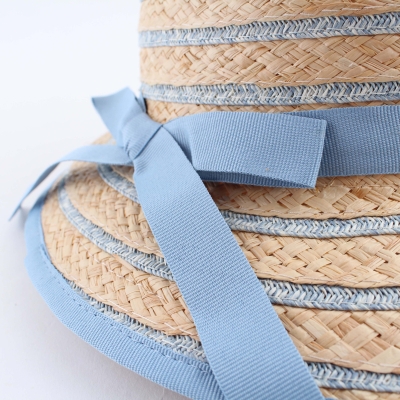 Ladies' Summer Raffia Hat Fratelli Mazzanti  FM 8138, Natural/Light Blue