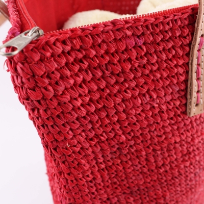 Плажна дамска чанта от рафия Fratelli Mazzanti FM B4369, Червен