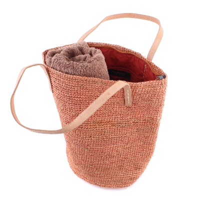 Плажна дамска чанта от рафия Fratelli Mazzanti FM B4369, Сьомга