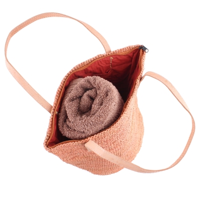 Плажна дамска чанта от рафия Fratelli Mazzanti FM B4369, Сьомга