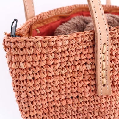 Плажна дамска чанта от рафия Fratelli Mazzanti FM B4369, Сьомга