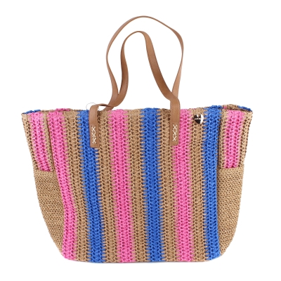 Плажна дамска чанта HatYou BP0297, Цикламен/Син