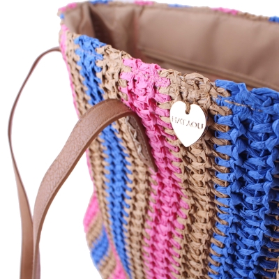 Плажна дамска чанта HatYou BP0297, Цикламен/Син