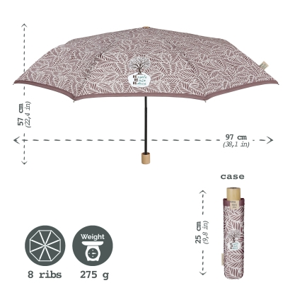 Дамски неавтоматичен чадър Perletti Green 19115, Кафяв