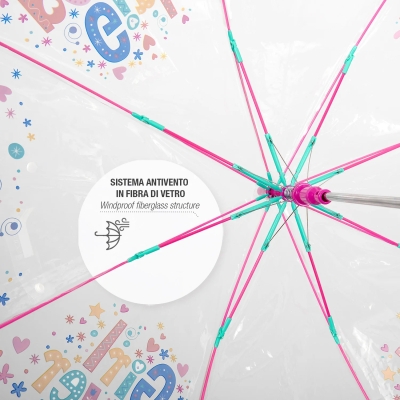 Kid's umbrella Perletti CoolKids Girl Power 15608, Transparent