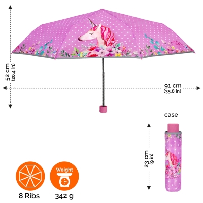 Kids' folding umbrella Perletti CoolKids Unicorn 15624, Purple