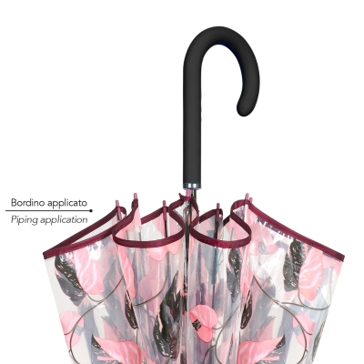 Дамски прозрачен автоматичен голф чадър Perletti Time 26390, Прозрачен/ листа