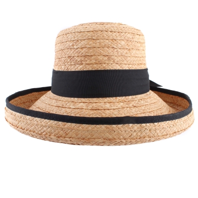  Ladies' Wide Brim Raffia Hat Fratelli Mazzanti FM 8755, Natural/Black