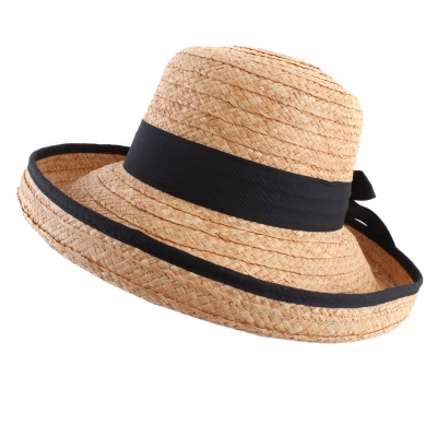  Ladies' Wide Brim Raffia Hat Fratelli Mazzanti FM 8755, Natural/Black