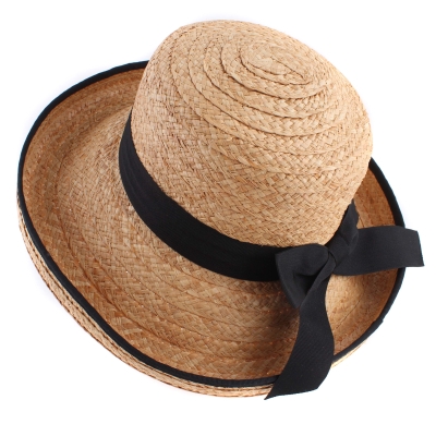  Ladies' Wide Brim Raffia Hat Fratelli Mazzanti FM 8755, Natural/Black