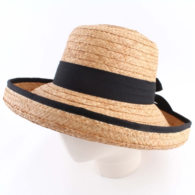  Ladies' Wide Brim Raffia Hat Fratelli Mazzanti FM 8755, Natural/Black