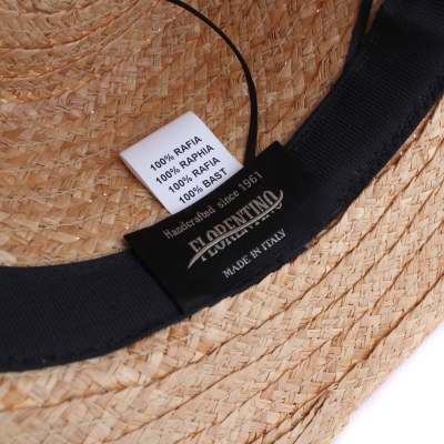  Ladies' Wide Brim Raffia Hat Fratelli Mazzanti FM 8755, Natural/Black