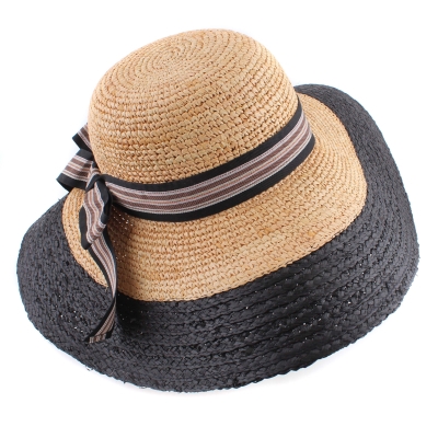  Ladies' Wide Brim Raffia Hat Fratelli Mazzanti FM 8135, Natural/Black