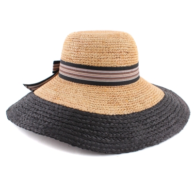  Ladies' Wide Brim Raffia Hat Fratelli Mazzanti FM 8135, Natural/Black