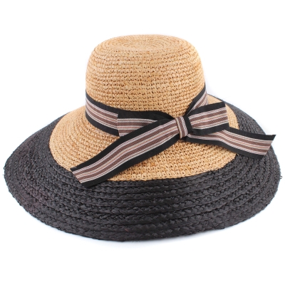  Ladies' Wide Brim Raffia Hat Fratelli Mazzanti FM 8135, Natural/Black
