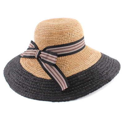  Ladies' Wide Brim Raffia Hat Fratelli Mazzanti FM 8135, Natural/Black
