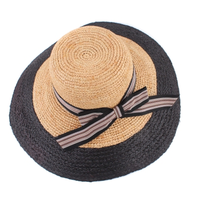  Ladies' Wide Brim Raffia Hat Fratelli Mazzanti FM 8135, Natural/Black