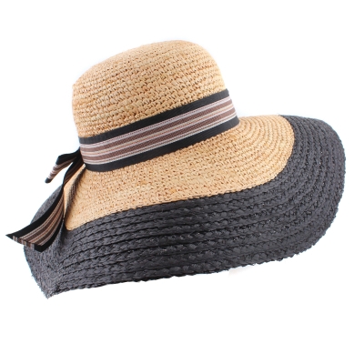  Ladies' Wide Brim Raffia Hat Fratelli Mazzanti FM 8135, Natural/Black