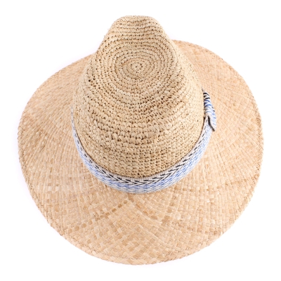 Raffia Fedora Summer Hat Fratelli Mazzanti FM 8681, Natural/Blue Ribbon