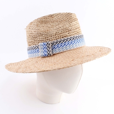 Raffia Fedora Summer Hat Fratelli Mazzanti FM 8681, Natural/Blue Ribbon