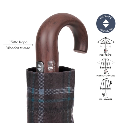 Мъжки автоматичен Open-Close чадър Perletti Technology 21792, Кафяво-зелен