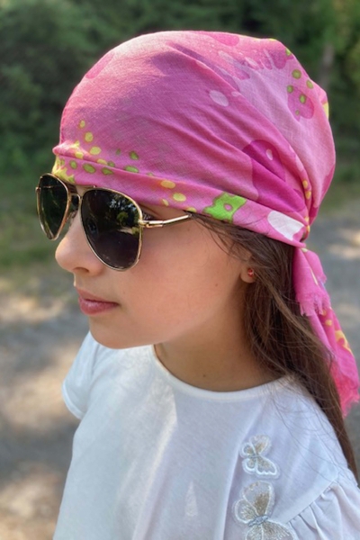 Детски квадратен памучен шал MESS SE0497, 80х80 см, Розов