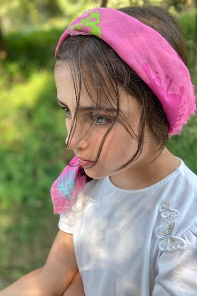 Детски квадратен памучен шал MESS SE0497, 80х80 см, Розов